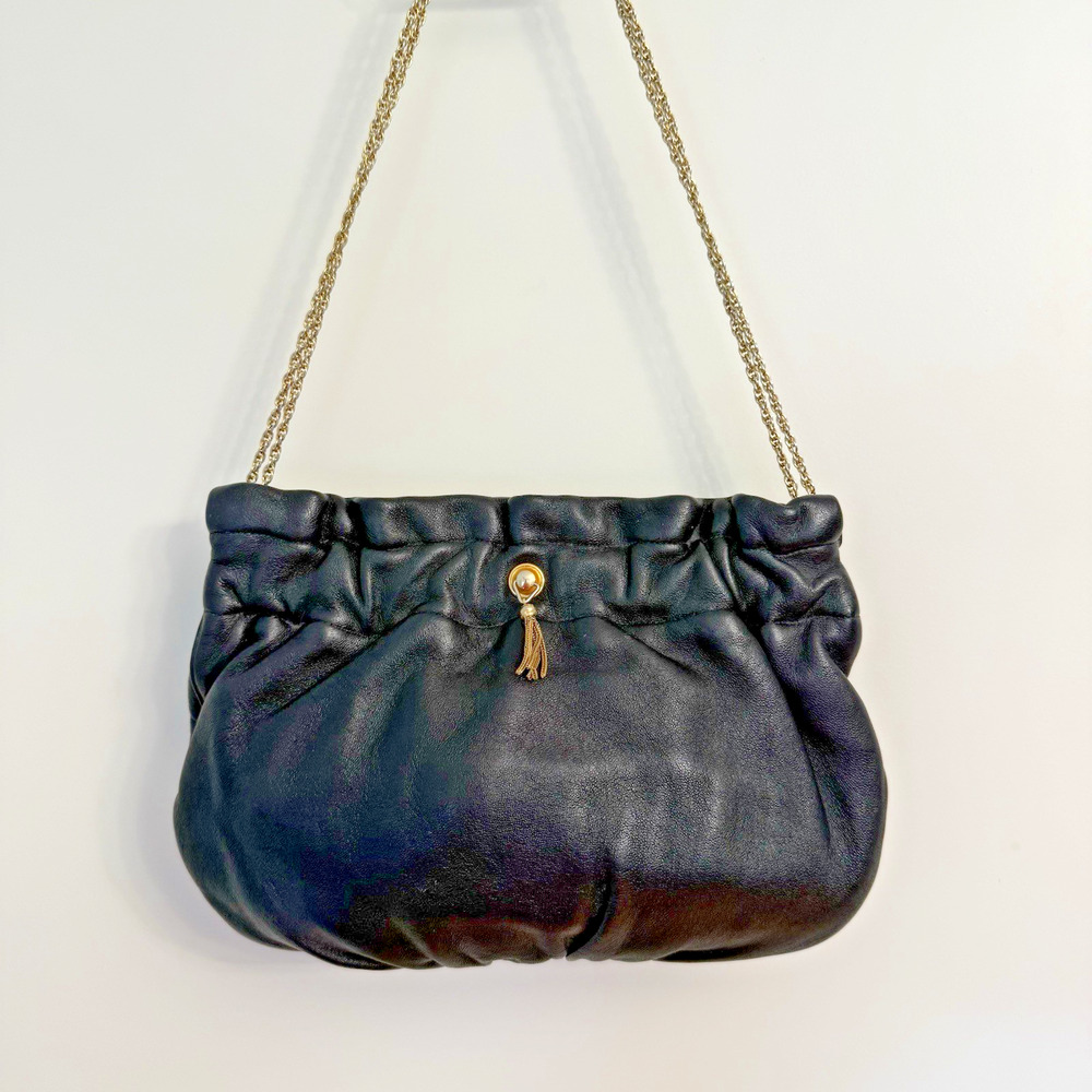 Vintage Morris Moskowitz "MM" Black Leather Shoulder Bag